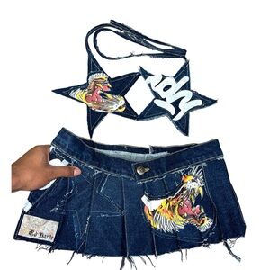 Ed Hardy Denim Skirt and Star Bag Set